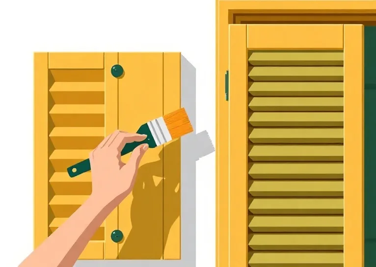 Mise en peinture au pinceau de volets et d'encadrements en bois